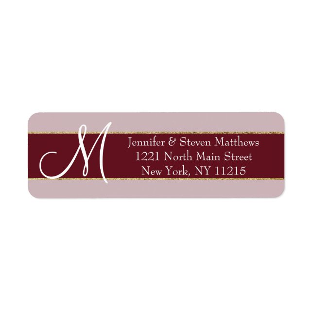 Gold Striped Burgundy Red Monogram Initials Name (Front)