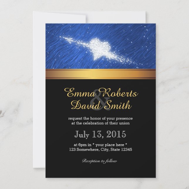 Gold Striped Fall in Love Starry Night Wedding Invitation (Front)