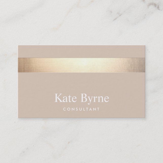 Gold Striped Modern Stylish Beige Tan Business Card (Front)