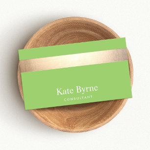 Gold Striped Modern Stylish Lime Green Business Card