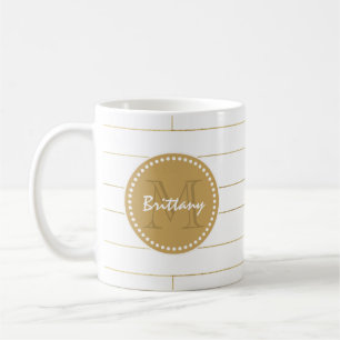 Gold Striped Monogram Initials and Name Mug
