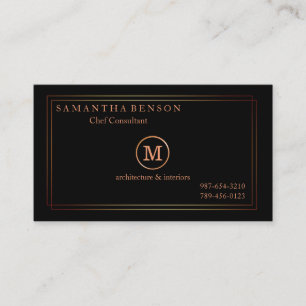Gold Striped Monogrammed Modern Stylist Navy Black Business Card
