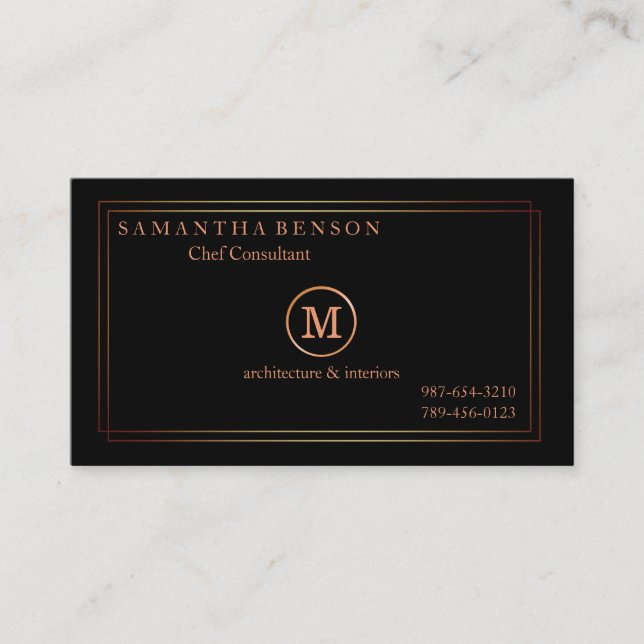 Gold Striped Monogrammed Modern Stylist Navy Black Business Card (Front)