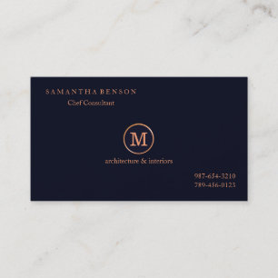Gold Striped Monogrammed Modern Stylist Navy Blue Business Card