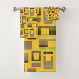 Gold Striped Rectangles  Bath Towel Set