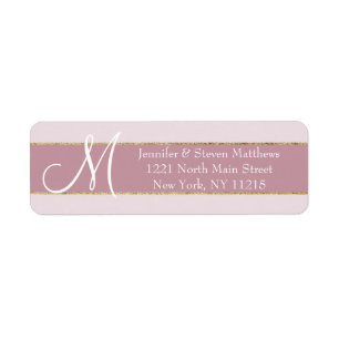 Gold Striped Rose Pink Monogram Initials Name
