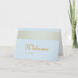 Gold Striped Sleek White Welcome Card