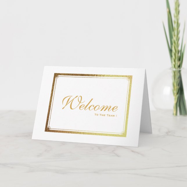 Gold Striped Sleek White Welcome Card (Front)