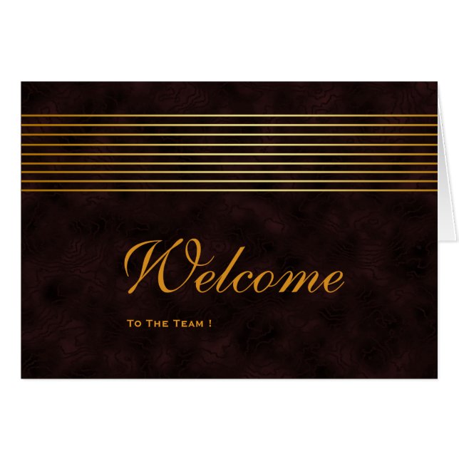 Gold Striped Sleek Wooden Welcome Card (Front Horizontal)