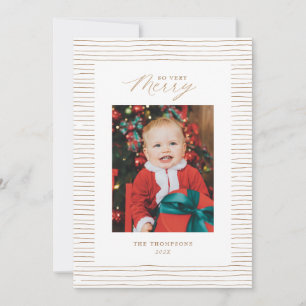Gold Striped So Very Merry Photo Christmas Card