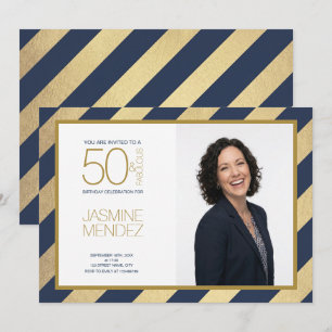 Gold Stripes 50 & Fabulous Birthday Photo Invitation