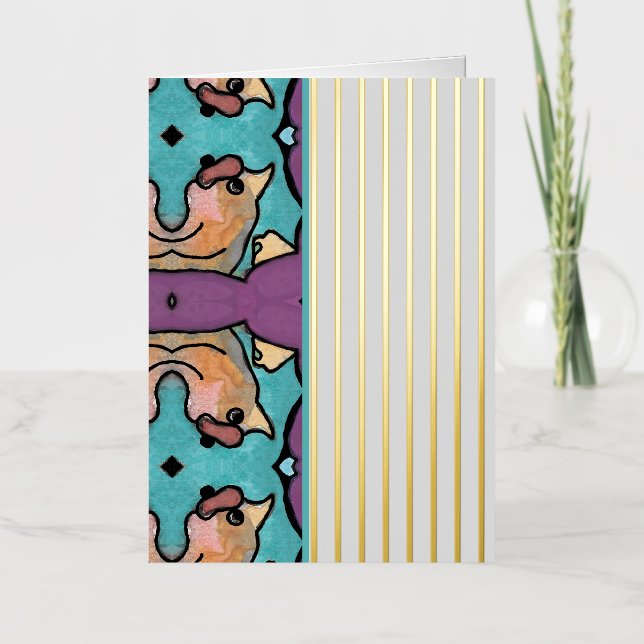Gold stripes Birds Pattern Foil Holiday Card (Front)