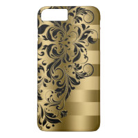 Gold Stripes & Black Floral Lace