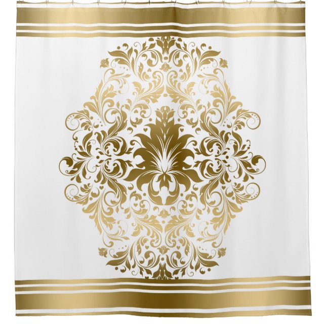 Gold Stripes Border Floral Lace ornament Shower Curtain (Front)