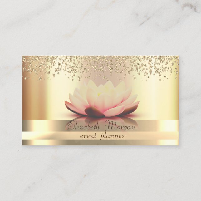 Gold Stripes Diamonds Lotus Gold Business Card (Front)