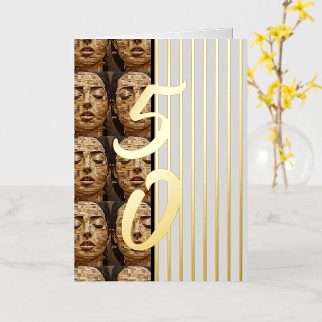 Gold stripes faces Pattern Foil Holiday Card (Yellow Flower)