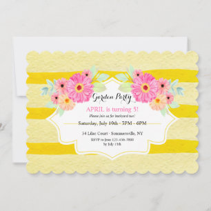 Gold Stripes Floral Birthday Invitation