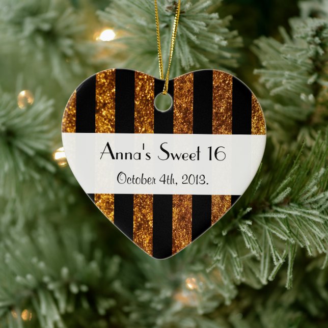 Gold Stripes, Lines, Striped Pattern, Sweet 16 Ceramic Tree Decoration (Tree)
