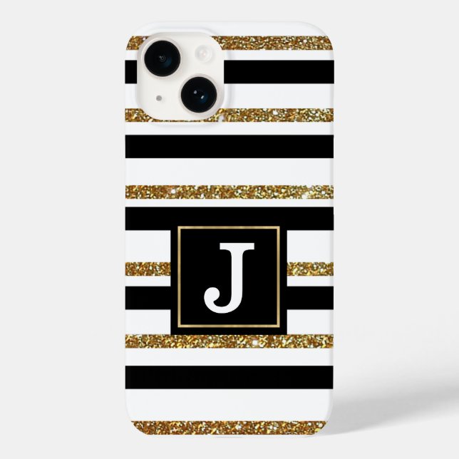Gold Stripes Monogrammed  Case-Mate iPhone Case (Back)