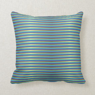 Gold Stripes Nautical Sea Blue Periwinkle Cushion