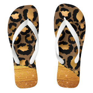 Gold Stripes on Metal Glamour Cheetah Skin Jandals