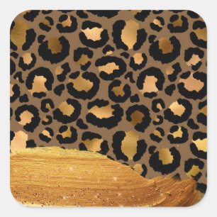 Gold Stripes on Metal Glamour Cheetah Skin Square Sticker