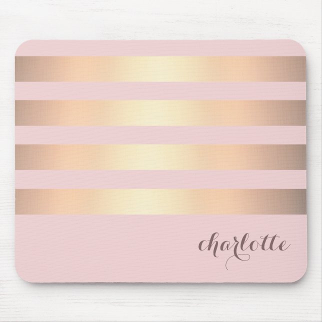 Gold Stripes Pattern Powder Pink Background Mouse Pad (Front)