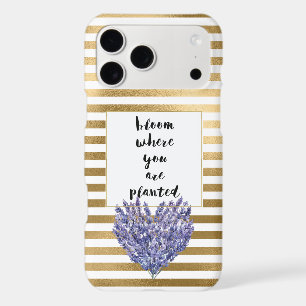 Gold Stripes Purple Lavender Heart Floral Bloom 