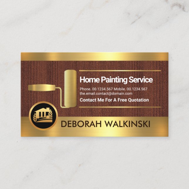 Gold Stripes Roller Paint Brush Home Painter Business Card (Front)