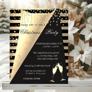 Gold Stripes, Stars Lights Company Christmas Party Invitation