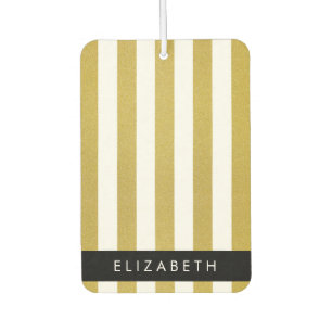 Gold Stripes, Striped Pattern, Lines, Your Name Car Air Freshener