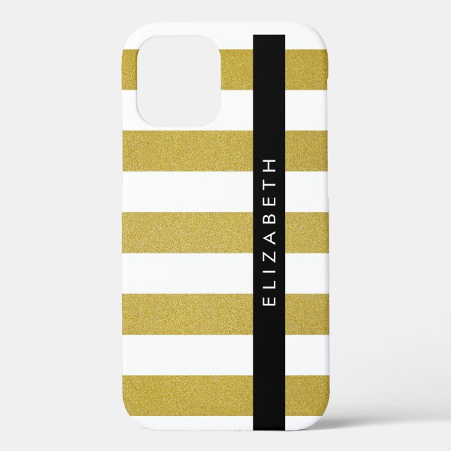 Gold Stripes, Striped Pattern, Lines, Your Name Case-Mate iPhone Case (Back)