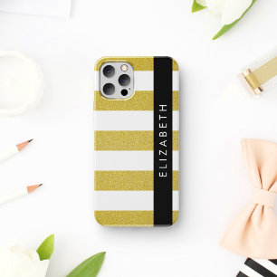 Gold Stripes, Striped Pattern, Lines, Your Name iPhone 16 Case