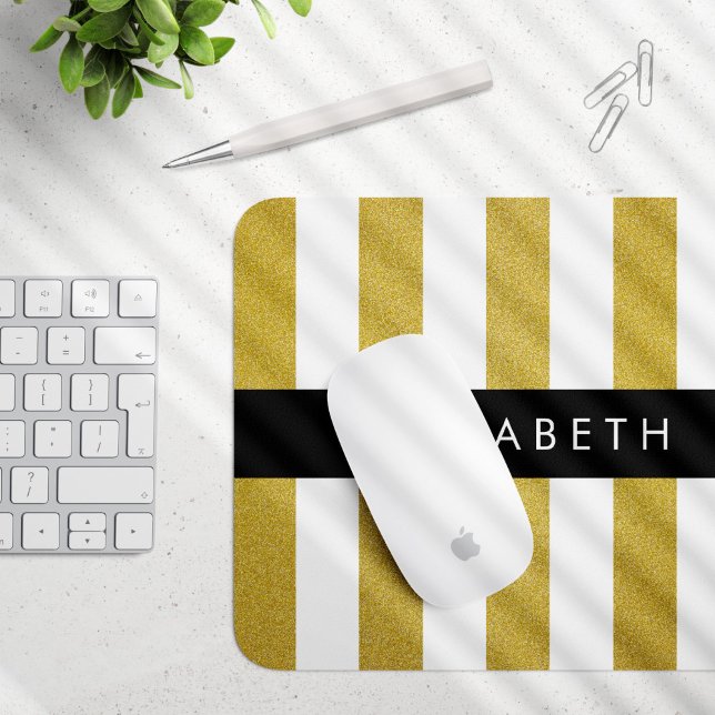 Gold Stripes, Striped Pattern, Lines, Your Name Mouse Pad (Creator Uploaded)