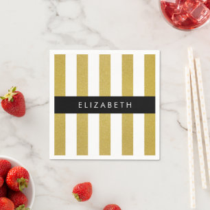 Gold Stripes, Striped Pattern, Lines, Your Name Napkin