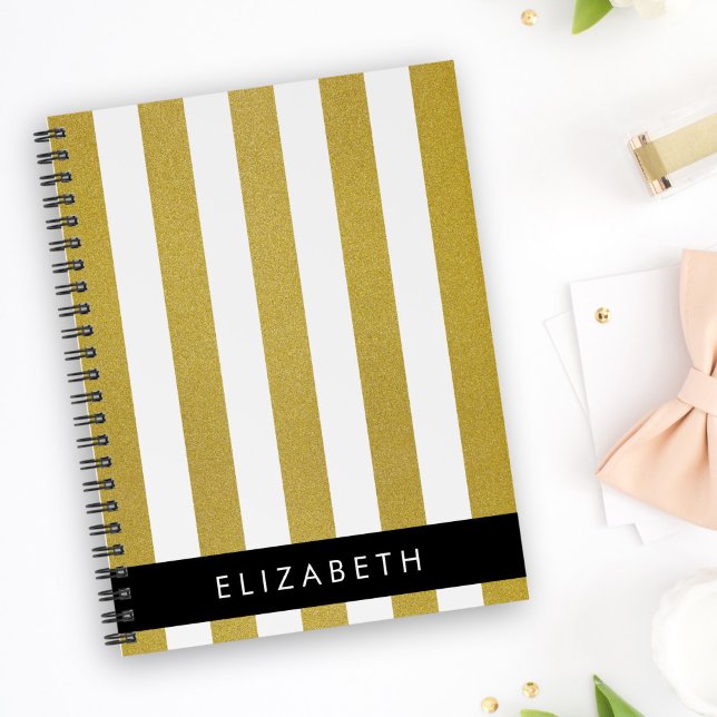 Gold Stripes, Striped Pattern, Lines, Your Name Planner (Creator Uploaded)