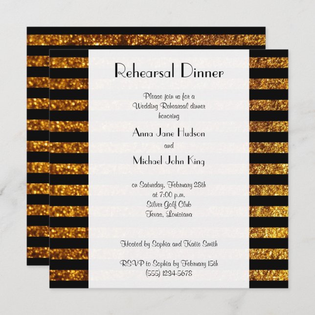 Gold Stripes, Striped Pattern, Rehearsal Dinner Invitation (Front/Back)