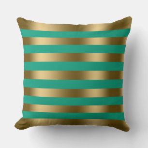 Gold Stripes Turquoise Background Cushion