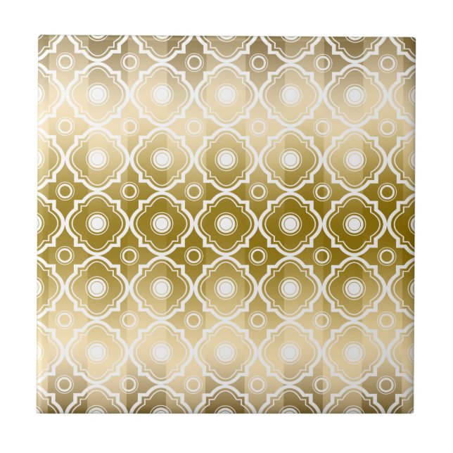 Gold Stripes & White Quatrefoil Geometric Tile (Front)