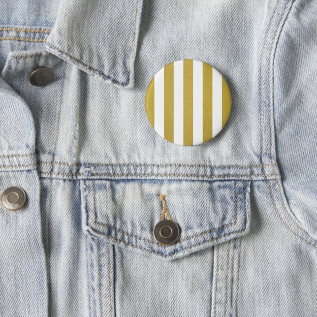 Gold Stripes, White Stripes, Striped Pattern 6 Cm Round Badge (In Situ)