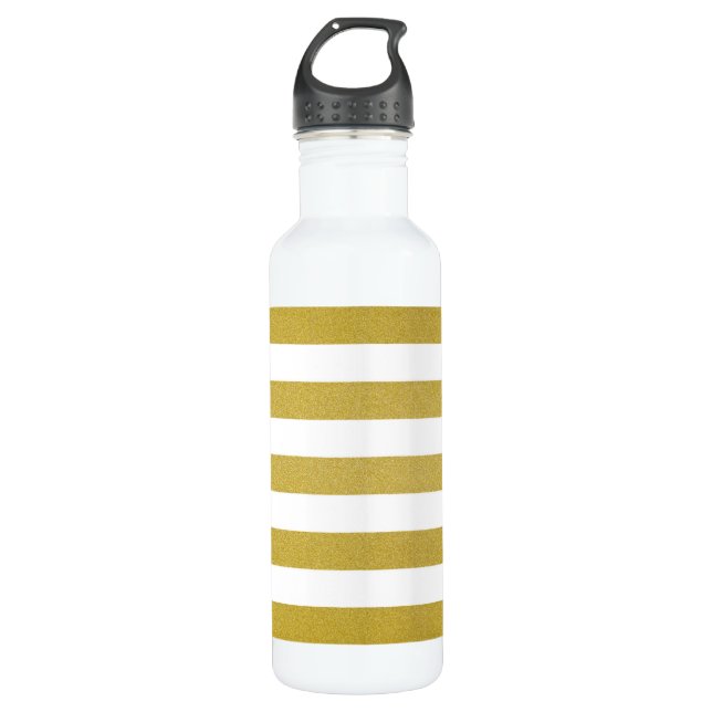 Gold Stripes, White Stripes, Striped Pattern 710 Ml Water Bottle (Front)