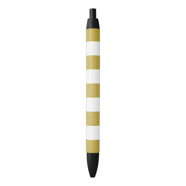 Gold Stripes, White Stripes, Striped Pattern Black Ink Pen (Front Vertical)