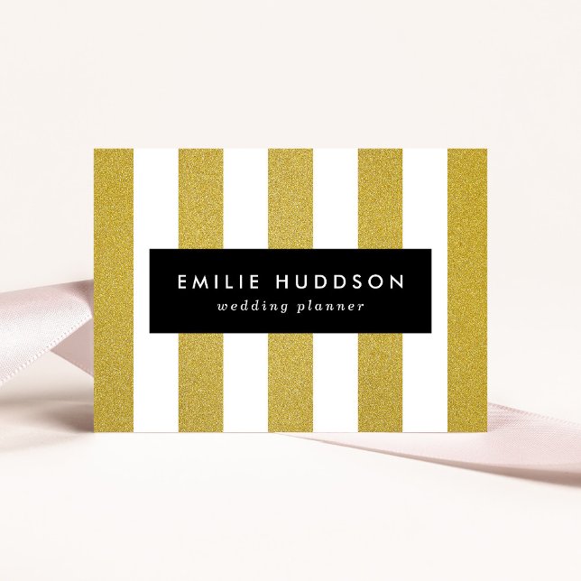 Gold Stripes, White Stripes, Striped Pattern Business Card (Creator Uploaded)