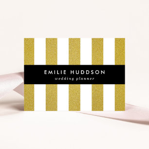 Gold Stripes, White Stripes, Striped Pattern Business Card