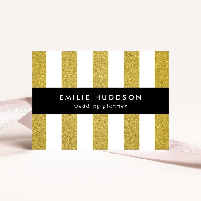 Gold Stripes, White Stripes, Striped Pattern Business Card (Creator Uploaded)