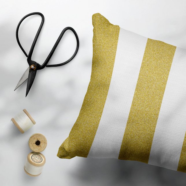 Gold Stripes, White Stripes, Striped Pattern Decorative Cushion (Creator Uploaded)