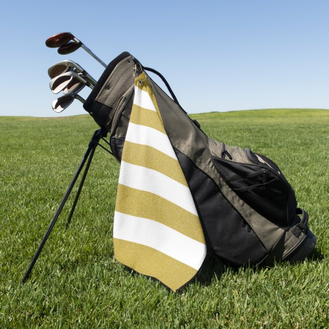 Gold Stripes, White Stripes, Striped Pattern Golf Towel (Green)