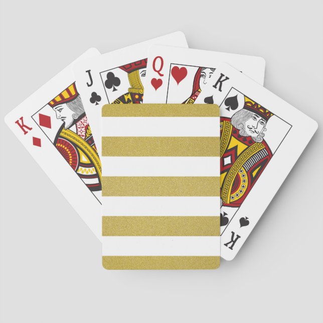 Gold Stripes, White Stripes, Striped Pattern Playing Cards (Back)