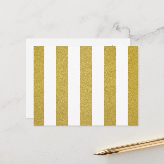 Gold Stripes, White Stripes, Striped Pattern Postcard (Front/Back In Situ)