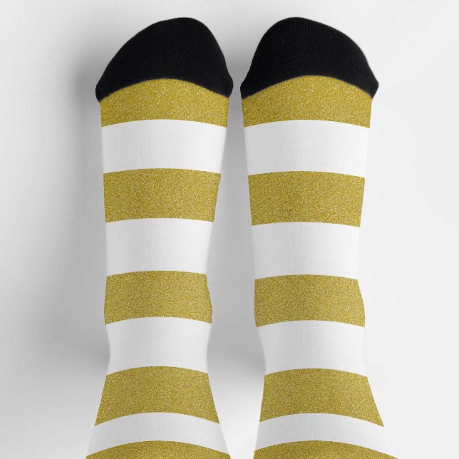 Gold Stripes, White Stripes, Striped Pattern Socks (Top)